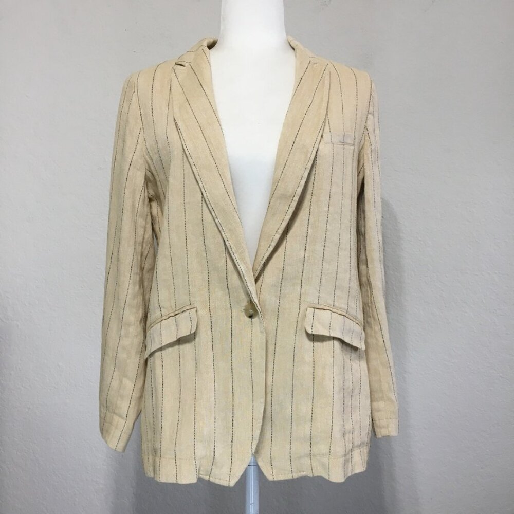 Forte Forte NWT Womens 2 Sand Yellow Pinstripe Linen Cotton Blend Blazer Jacket